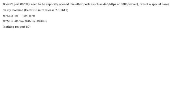 Unix & Linux: Why doesn't port 80 show up via firewall-cmd command? смотреть онлайн
