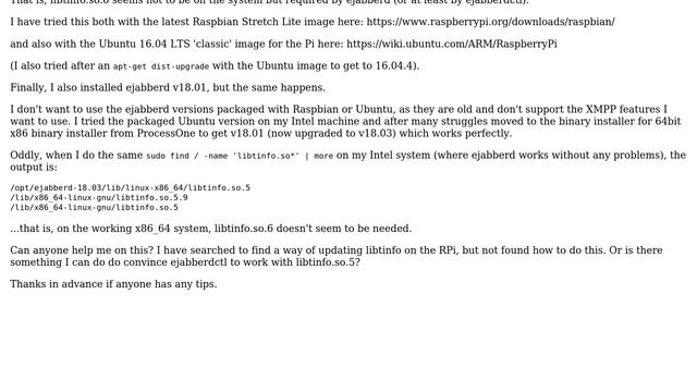 ejabberd 18.03 on Raspberry Pi 2, ejabberdctl fails due to missing libtinfo.so.6 смотреть онлайн
