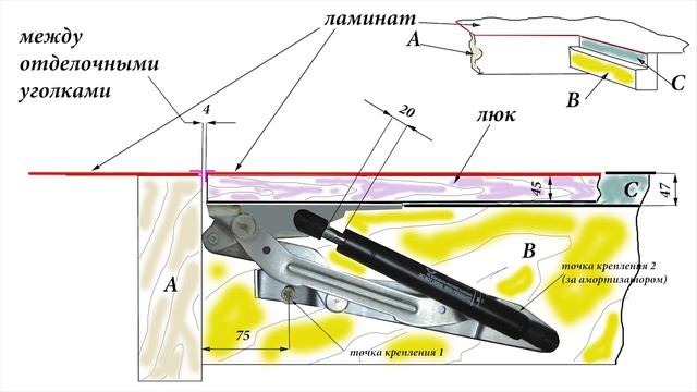 Люк в подвал (погреб) с амортизаторами (петлями) Лада - Калина. Чертеж смотреть онлайн