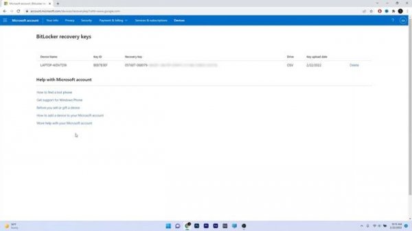 How to find Bitlocker Recovery Key using aka.ms/myrecoverykey