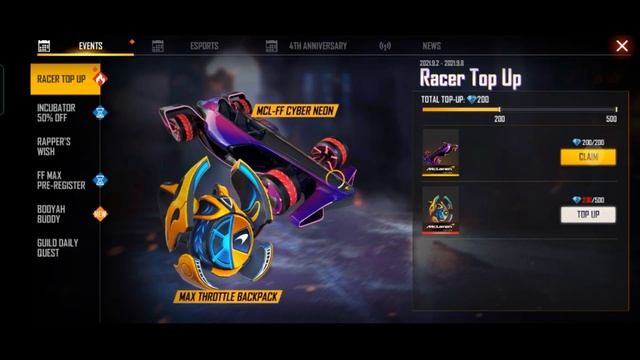 Racer Top Up Event || New Event ||FF CYBER NEON AND BAGPACK || Garena Free Fire #newtopup #neweven смотреть онлайн