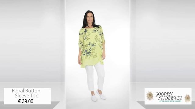 Floral Button Sleeve Top (lime-green) смотреть онлайн