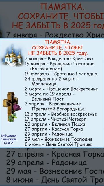 ПРАВОСЛАВНЫЕ ПРАЗДНИКИ - 2025