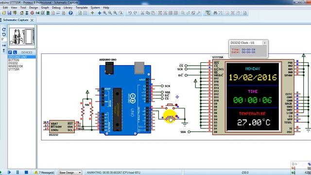Arduino With DS3231 (DS3232) And Color TFT - Proteus Simulation