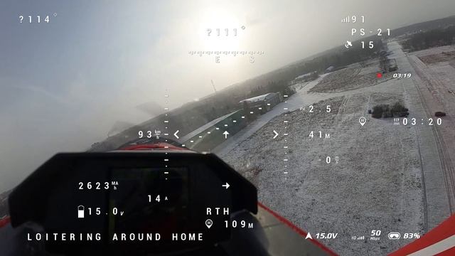 Зимний полет FPV. Сломал винт на посадке.