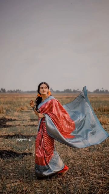 Tomato Red Colored Soft Banarasi Silk Saree 1409 смотреть онлайн