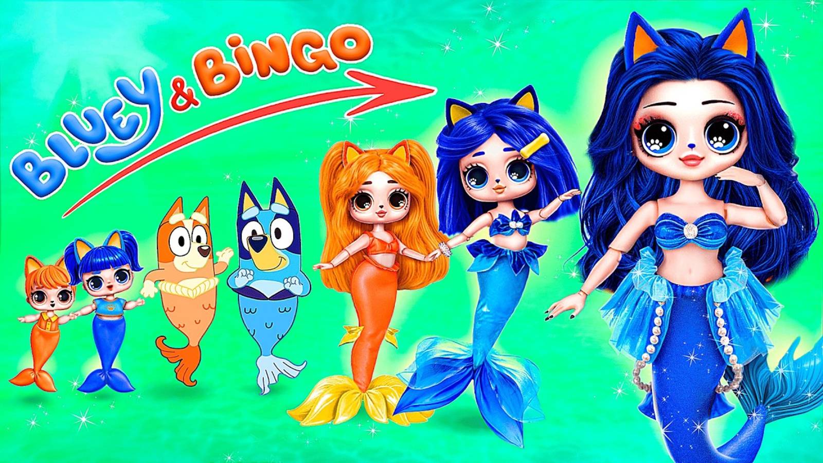 Блуи и Бинго стали русалками! Наша мама - Ариэль! идеи для кукол ЛОЛ смотреть онлайн