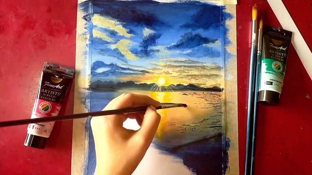 Sunset scenery painting | Timelapse | Easy painting | Beautiful scenery painting смотреть онлайн