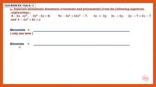 ALGEBRAIC EXPRESSIONS , NEW BOOK EXERCISE 11(A) QUESTIONS 1 TO 7 - INCLUDING MCQ's смотреть онлайн