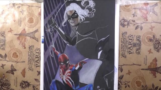 Рисование человека паука и черной кошки #spiderman #blackcat смотреть онлайн