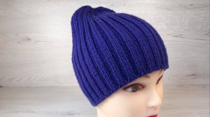 ШАПКА СПИЦАМИ резинкой 2 на 2 с ИНТЕРЕСНОЙ макушкой и КРАСИВЫМ наборным краем