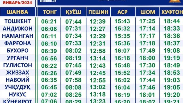 20.01.24 | 5 МАХАЛ НАМОЗ ВАҚТЛАРИ БАРЧА ВИЛОЯТЛАР /5 MAHAL NAMOZ VAQTLARI BARCHA VILOYATLAR /INFO U смотреть онлайн
