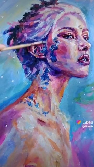 Портрет инопланетной девушки, акриловыми красками на холсте с рамой.Elvira_art_team смотреть онлайн