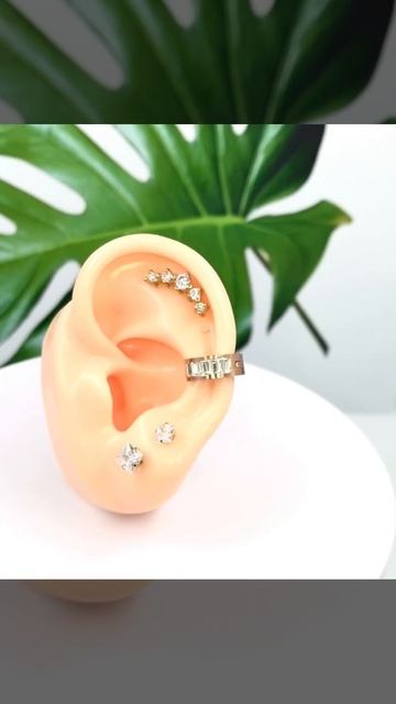 Кольцо кликер с фианитами в конч или мочку, цвет розовое золото смотреть онлайн