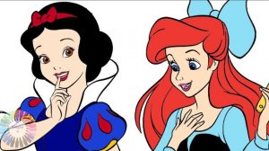 Disney Princesses TOGETHER Coloring Page ANNA SNOW WHITE ARIEL ELSA JASMINE Coloring Compilation