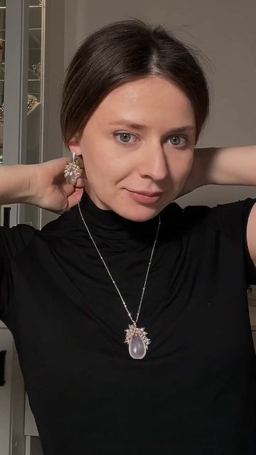 Розовый кварц и жемчуг 🌸 кулон и серьги с гроздями / 13500 р / Rimel-Handmade.ru смотреть онлайн