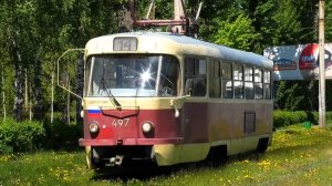 Трамвай Екатеринбурга Tatra T3SU борт. №497 маршрут 14 следует по улице Титова