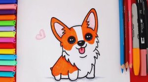 Как нарисовать и раскрашивать ЩЕНКА КОРГИ Kawaii всего за несколько минут