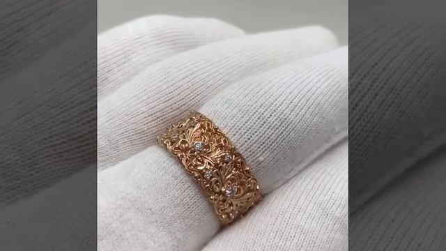 Кольцо дизайнерское обручальное из розового золота 585 пробы с бриллиантами смотреть онлайн
