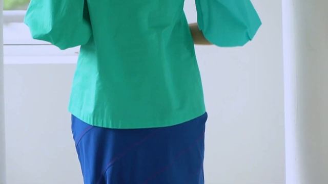 TEAL AND GREEN COTTON - TOP WITH ELBOW BISHOP SLEEVE AND MANDARIN COLLAR смотреть онлайн