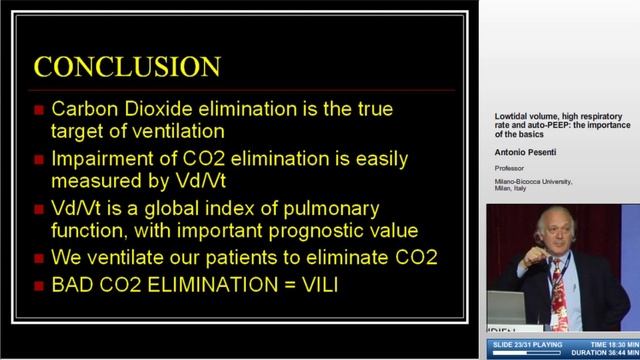 Low tidal volume, high resp rate , auto PEEP Pesenti A (2006 Shanghai)