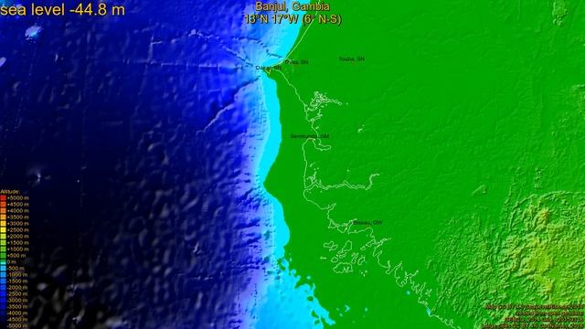 Banjul, Gambia, (z+c) sea level rise -135 - 65 m смотреть онлайн