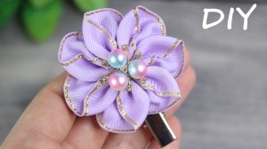Супер простой цветок из лент на заколке. Мастер-класс цветка из лент канзаши