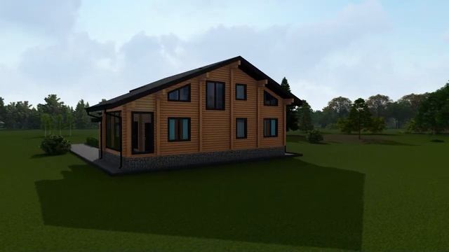 Проект деревянного двухэтажного дома Клест 11 на 14 с большими окнами 200 м2