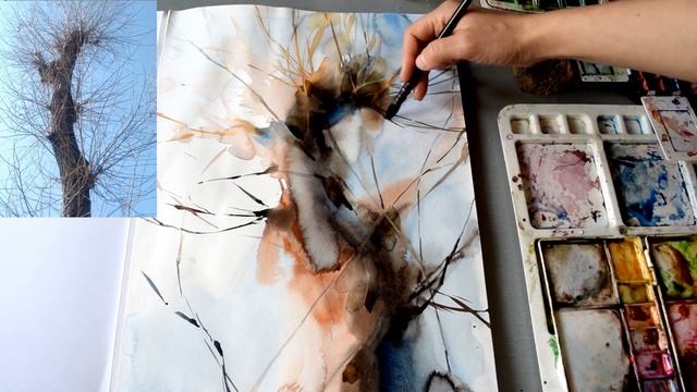 Watercolor demo by Olga Sternyk, Autumn tree, speedpaint смотреть онлайн