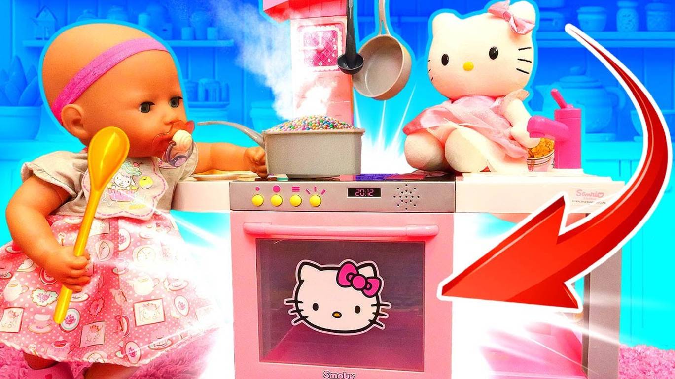 Кукла Беби Бон Анабель — собираем плиту и готовим хлопья!