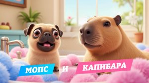 Мопс и капибара.  Друзья навсегда 🐶🐾🦫