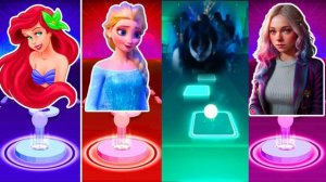 💖Little Mermaid 🆚 Elsa Frozen 🆚 Wednesday Bloody Mary 🆚 Enid Sinclair 💖princesses Tiles Hop