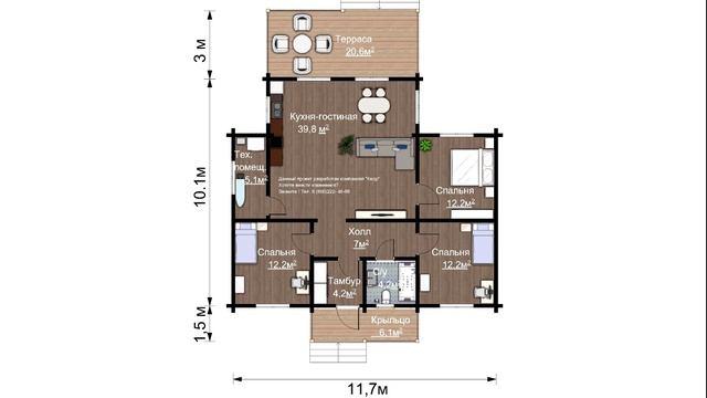Проект деревянного одноэтажного дома 