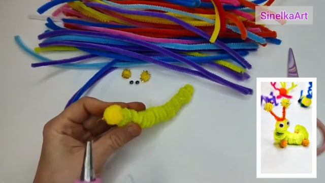 Детские поделки своими руками / поделка из помпонов и синельной проволоки / Идеи поделок смотреть онлайн