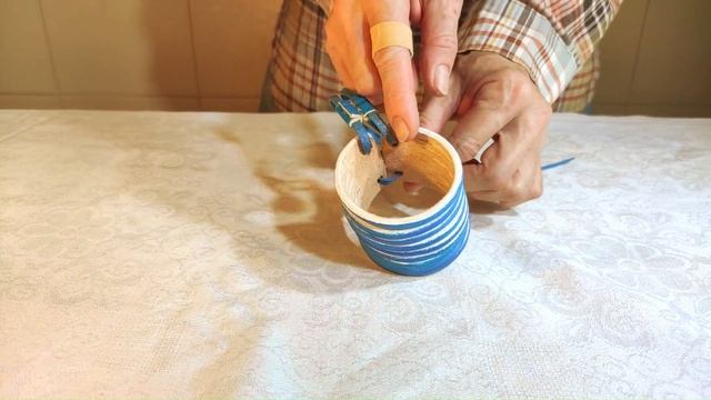 Браслет кожаный ручной работы "Пружинка Синяя - белая 9 полос" смотреть онлайн