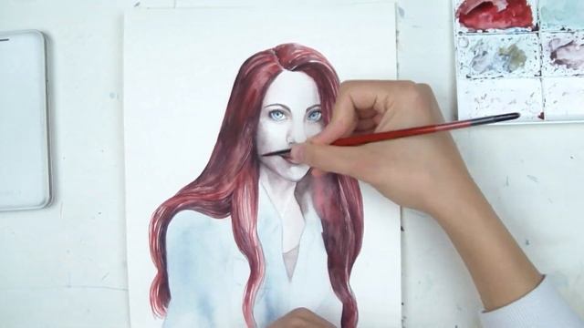 Red Haired Woman Portrait - Watercolor Painting (commission) смотреть онлайн