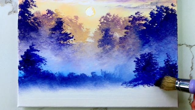 Midnight Fog | Easy Acrylic Painting For Beginners | Landscape Art