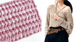 Лаконичная сеточка спицами ⭐ Узор джемпера и топа Кучинелли
