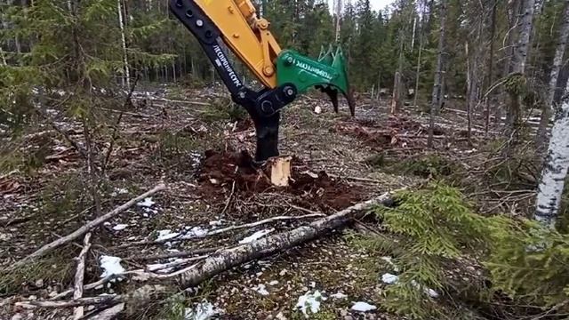 Корчеватель пней КИМ-600 Леспромресурс на экскаватор - видео в работе на делянке смотреть онлайн