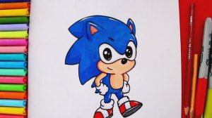 Как нарисовать и раскрашивать  СОНИКА  SONIC в стиле кавай | Как нарисовать милого ежа Соника SONIC