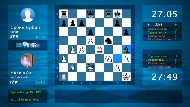 Chess Game Analysis: Husein26 - Србин Србин : 1-0 (By ChessFriends.com) смотреть онлайн