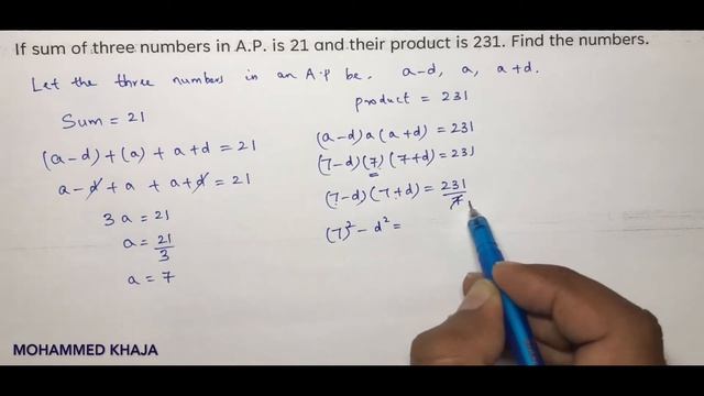 If sum of three numbers in A.P. is 21 and their product is 231. Find the numbers. смотреть онлайн