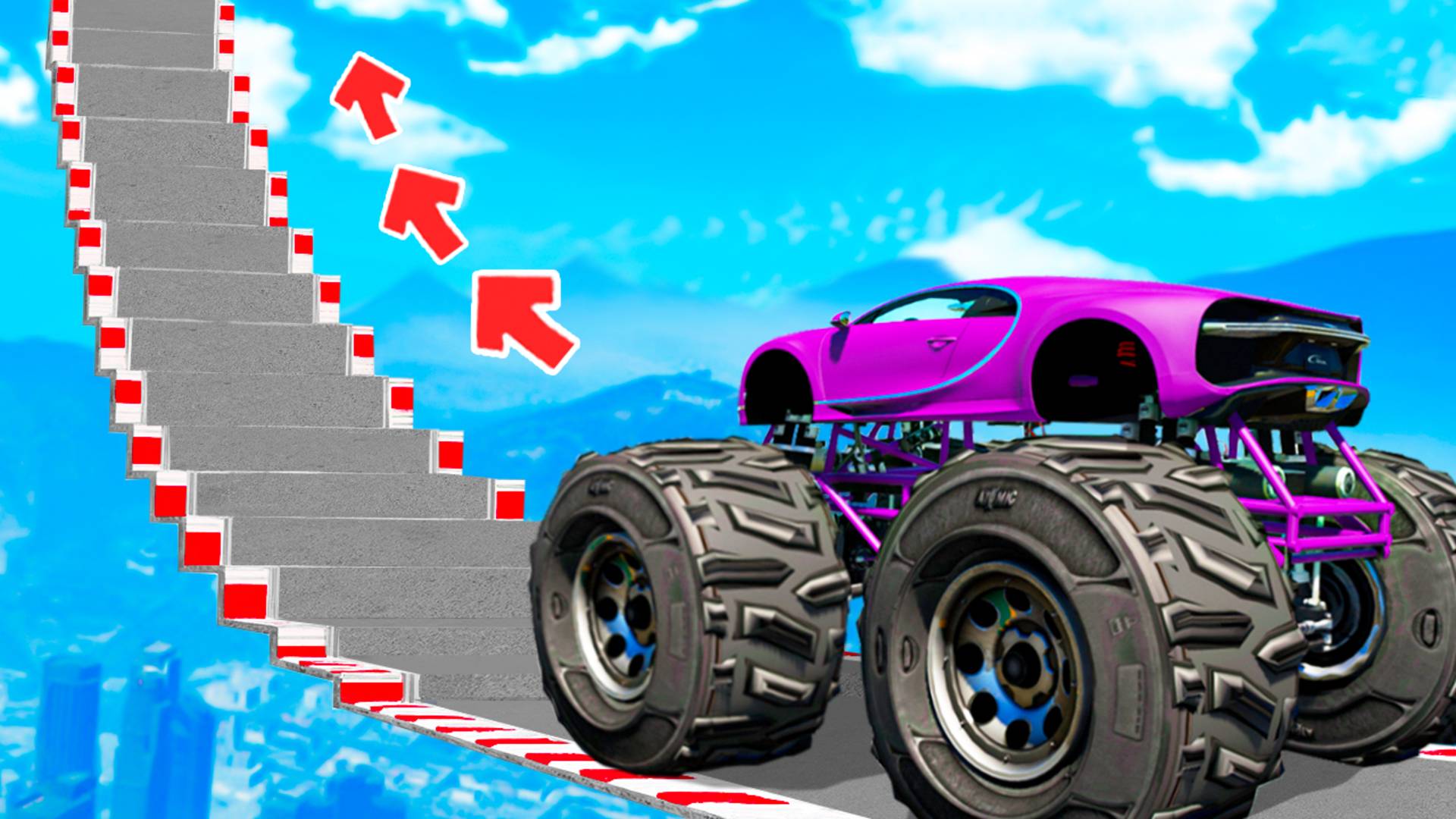 СМОЖЕТ ЛИ ОГРОМНАЯ БУГАТТИ ПРОЕХАТЬ ПО СТУПЕНЬКАМ ЛЕСТНИЦЫ В ГТА 5! ЭКСПЕРИМЕНТ GTA 5 ОНЛАЙН смотреть онлайн