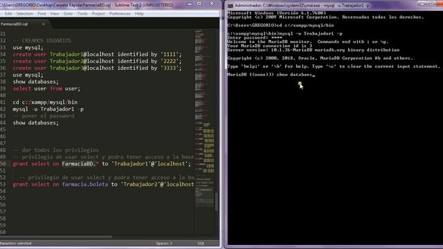 Creacion Base de Datos y creación de Usuarios, privilegios смотреть онлайн