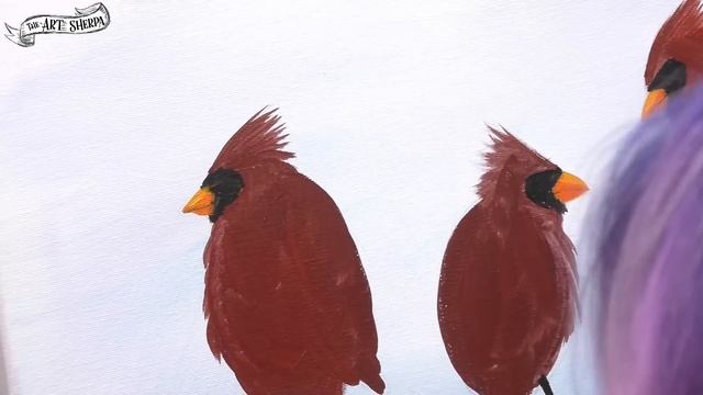 Cardinals on Fence in winter Red Bow Acrylic painting step by step EASEL | TheArtSherpa смотреть онлайн