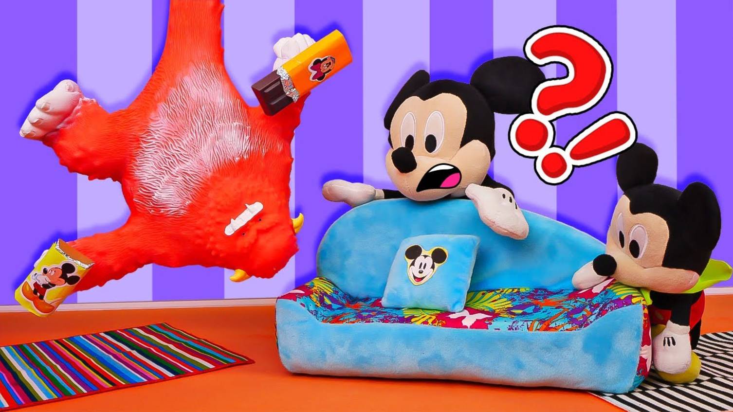 Страшный монстр забрал шоколадку Видео для детей про мягкие игрушки Микки Маус смотреть онлайн