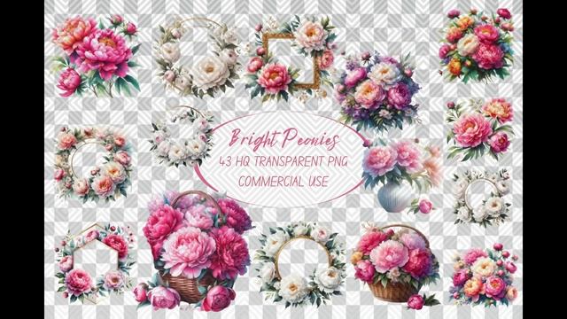 43 Bright Peonies Clipart, Pink peonies and greenery, Elegant flowers, Wedding frame, смотреть онлайн