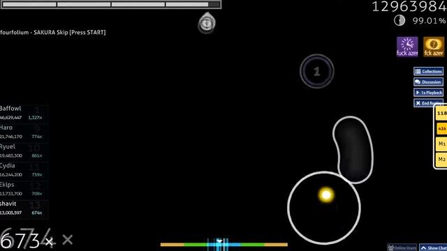 [osu!] fourfolium - SAKURA Skip [Press START] +HDDT 99.02% FC ★7.24 смотреть онлайн