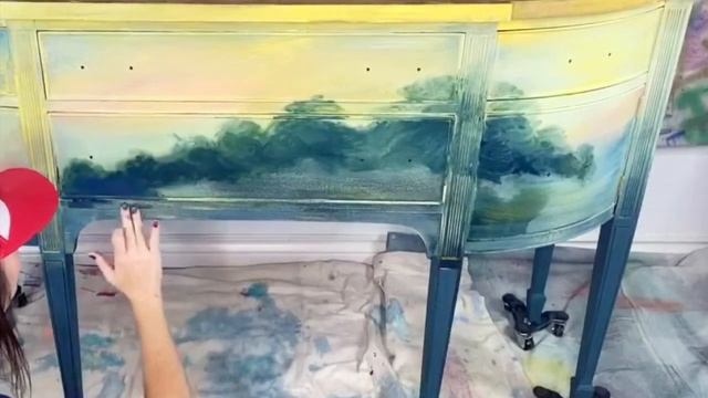 How to Paint a Beach Scene or Landscape on a Buffet - DIY Hand Painted Makeover смотреть онлайн