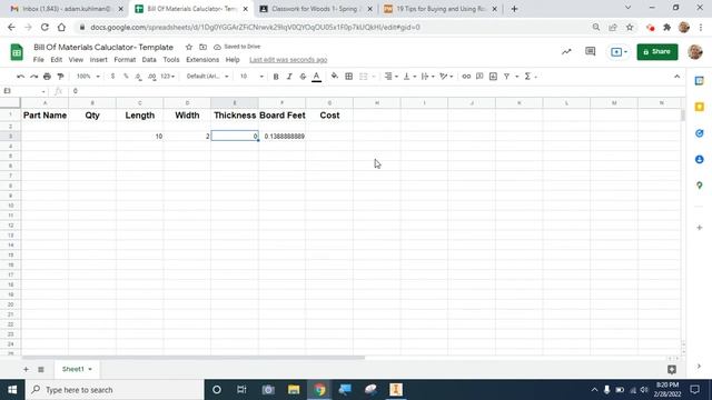 Calculating Board Feet & Cost with Google Sheets смотреть онлайн